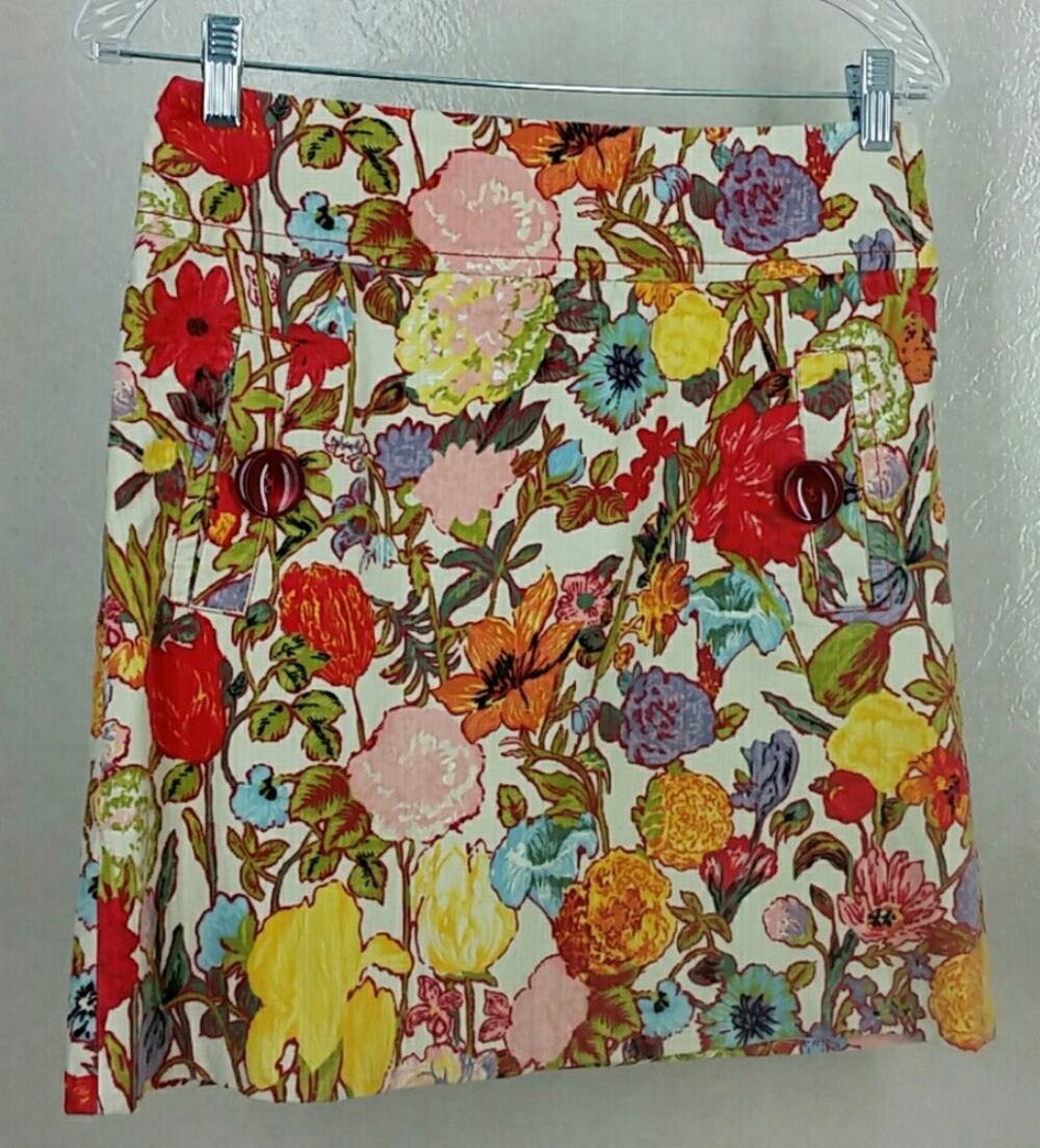 Vintage 90s Anthropologie Elevenses Corduroy Floral Boho Skirt. Size 4